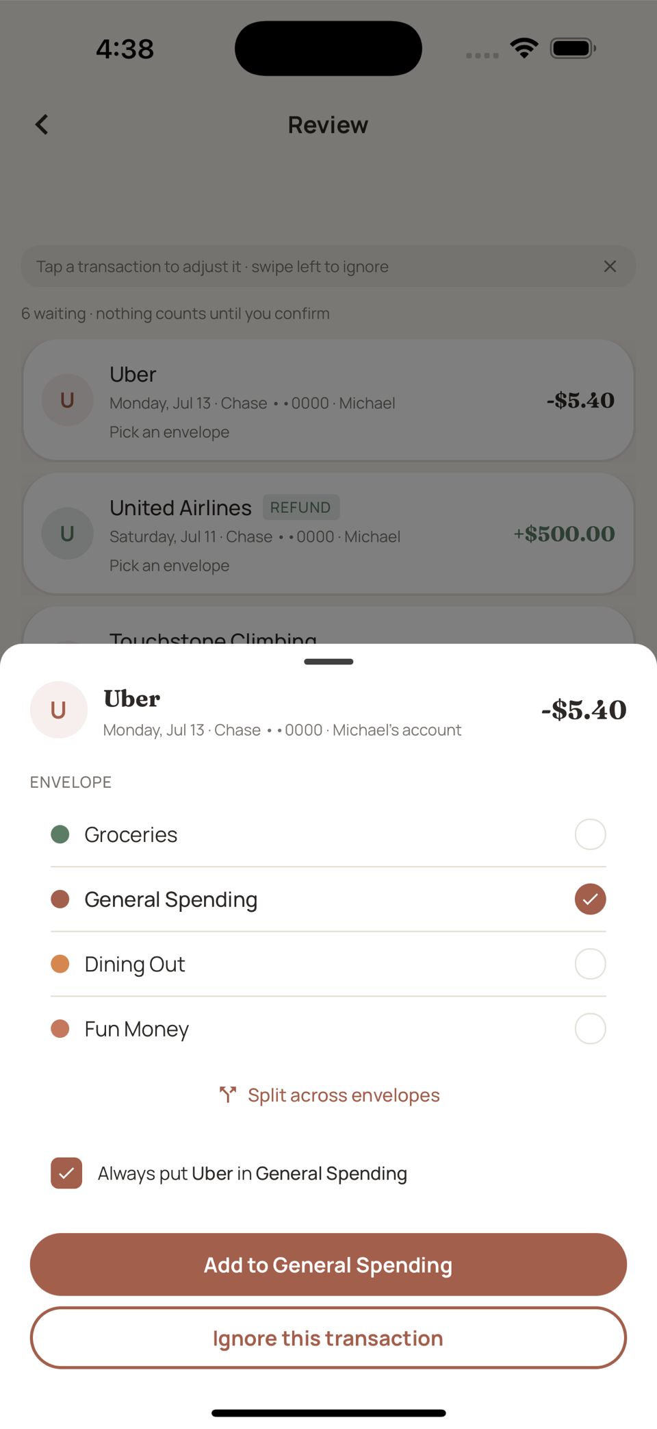 Confirming a transaction with a rule