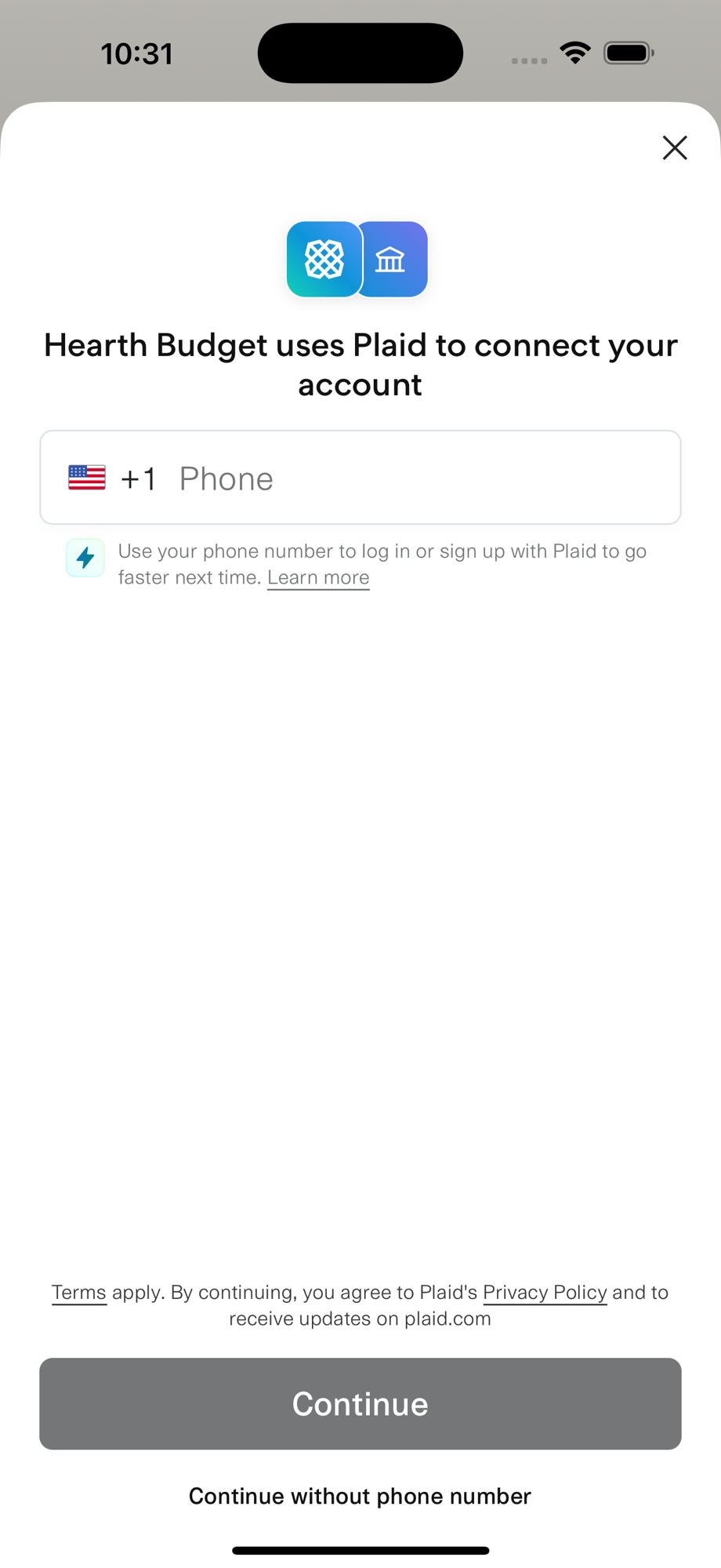 Plaid asks for your phone number